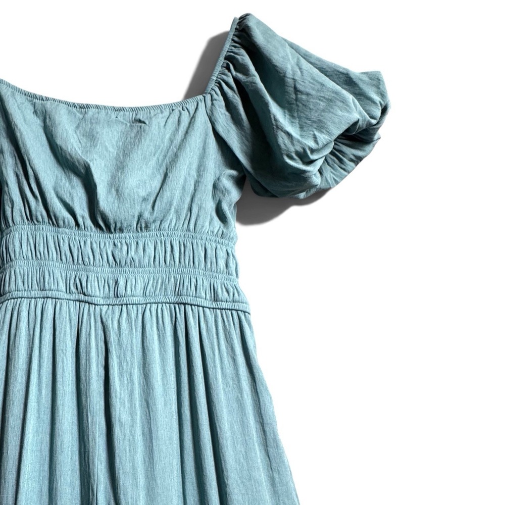 Trixxi Maxi Dress S Teal Smocked Puff Sleeve Tiered Boho Cottagecore Fairycore - Picture 7 of 15